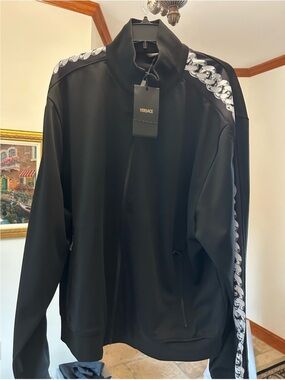 Men’s Versace track jacket Silvertone chain link and Medusa logo shoulders 5 XL
